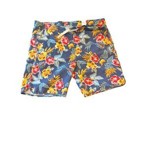 Fair Harbor Mens Floral Swim Shorts Xl Navy/Red/Yellow Recycled Polyester & Span